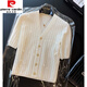 皮爾卡丹（pierre cardin）海星扣小香風(fēng)V領(lǐng)短袖白色冰絲針織開(kāi)衫女夏薄短款法式上衣T恤小衫 白色 XXL建議130-150斤