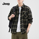 吉普（JEEP）美國(guó)正品Jeep高端美式格子長(zhǎng)袖襯衫男士春秋純棉潮流翻領(lǐng)襯衣外套 軍綠色【官方正品】 XL 推薦140-160斤