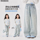moonkids女童牛仔闊腿褲2025秋季新款兒童薄款蝴蝶結(jié)直筒褲子女孩秋裝長(zhǎng)褲 13181藍(lán)色牛仔闊腿褲 130 cm