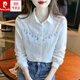 皮爾卡丹（pierre cardin）棉繡花襯衫女長(cháng)袖夏季春季新款上班職場(chǎng)OL風(fēng)休閑白色襯衣潮 白色【長(cháng)袖】 L 建議100-115
