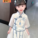 雷姆汀漢服女童春秋唐裝女童中國漢素兒童服裝女孩裙子寶寶古裝公主裙 青花瓷上衣+裙子 140