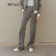 MO&Co.復古運動(dòng)風(fēng)絲絨感抽繩松緊高腰寬松長(cháng)直筒闊腿休閑褲軟糯風(fēng) 中花灰色 S 160