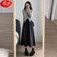 浪莎加絨半身裙女2024春秋新款木棉絨高腰長(cháng)裙遮肉顯瘦a字復古傘裙子 深灰加絨1243 M 96-110斤