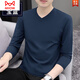 貓人（MiiOW）秋衣長(cháng)袖T恤男士純棉潮流v領(lǐng)春秋純色簡(jiǎn)約上衣打底衫薄款保暖內衣 1001寶藍 2XL 建 議：(145-160斤)