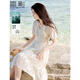 香影v領(lǐng)連衣裙女2025夏季新款米白超好看氣質(zhì)高腰初戀泡泡袖裙子 米色 L