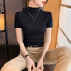 嘉麗薇半高領(lǐng)短袖女夏季新款高彈修身上衣白色內(nèi)搭顯瘦t恤中領(lǐng)打底衫女 黑色【短袖】 L