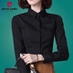 皮爾卡丹（pierre cardin）黑色彈力襯衫女長(cháng)袖職業(yè)春秋韓版氣質(zhì)設計感小眾工裝工作服棉襯衣 黑色 微彈力 長(cháng)袖 M