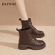 達(dá)芙妮（DAPHNE）英倫風(fēng)馬丁靴女2025新款秋冬靴子軟皮厚底女靴短靴女鞋百搭靴子女 棕色 跟高4.5CM 39 (245mm) 標(biāo)準(zhǔn)碼