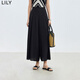LILY夏新款女裝復古高腰顯瘦飄逸垂墜感裙褲闊腿休閑褲九分褲 510黑 L