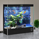 美諾家用魚(yú)缸客廳超白玻璃生態(tài)免換水落地免換水一體式水族箱金魚(yú)缸 黑色 80*40*130cm