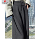 皮爾卡丹（pierre cardin）灰色慵懶松弛感毛呢褲子女秋冬季寬松休閑直筒窄版彎刀香蕉闊腿褲 深灰色加長(cháng)款【褲長(cháng)105cm】面料 L 建議110-120斤