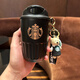 星巴克杯子不銹鋼水杯保溫杯企鵝杯隨手杯咖啡杯車載杯 黑金＋小熊掛墜