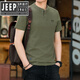 JEEP SPIRIT夏季短袖T恤男夏寬松休閑圓領(lǐng)珠地棉?？勖薨胄鋞恤衫體恤透氣汗衫 軍綠色 3XL