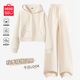 名創(chuàng)優(yōu)品（MINISO）春秋季套裝女休閑運(yùn)動(dòng)潮流女裝連帽開衫衛(wèi)衣闊腿褲兩件套韓系穿搭 【春秋款】奶白(純色)+奶白(純色) M 160 (新一代升級(jí)工藝)