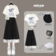 梓洛蘭ZiLuolan2025夏季學(xué)院風(fēng)套裝裙女學(xué)生韓版寬松短袖T恤+拼接半身裙 藍色小熊白T+拼接半身裙(兩件套) L 【建議110--125斤】