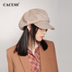 CACUSS貝雷帽女八角帽畫家帽大頭圍云朵帽顯臉小帽子女 卡其色
