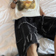 衣然呈品毛邊扎染牛仔短褲男美式潮牌痞帥乞丐褲夏季新款寬松休閑五分褲子 黑色 L 【建議105-125斤】