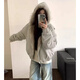 佘曼萊座山雕毛絨連帽棉服男女2024冬季美式cleanfit加厚保暖棉衣外套潮 灰色 XL 130-150斤