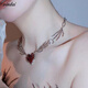品岱紅色愛(ài)心項鏈女暗黑鎖骨鏈拼接朋克風(fēng)千禧辣妹風(fēng)格項鏈學(xué)生閨 紅心爪子拼接項鏈