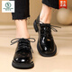 啄木鳥(niǎo)單鞋女2026年秋季新款休閑系帶女鞋英倫風(fēng)平底職業(yè)亮皮黑色小皮鞋 亮皮黑? 38