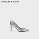CHARLES&KEITH亮片尖頭高跟單鞋婚鞋子女鞋女士生日禮物送女友CK1-60280245-4 Silver銀色 37