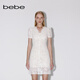 bebe【經(jīng)典延續】bebe夏季系列女士氣質(zhì)蕾絲V領(lǐng)紐扣連衣裙250020 本白 XS