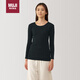 無印良品（MUJI）女式 棉冬季 圓領(lǐng)長袖T恤 女士女款  黑色 L 