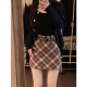 茵向美式復古格紋半身裙女春秋季新款高腰寬松顯瘦辣妹A字包臀短裙子 紅色 XL（116-130斤）