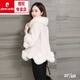 皮爾卡丹（pierre cardin）狐貍毛領(lǐng)羊剪絨大衣女短款海寧皮草皮毛一體顆粒羊毛外套斗篷時(shí)尚 米白色  L  115-125斤