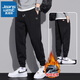 真維斯（Jeanswest）運動(dòng)衛褲男款2025秋冬新款男士寬松束腳加絨哈倫褲休閑褲子男秋款 668黑色(加絨款) XL
