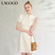 LAGOGO【月影如皎】改良旗袍女拉谷谷夏新款新中式盤(pán)扣提花連衣裙 米白色(V2) M