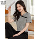 她享短袖T恤女黑白撞色條紋不規則領(lǐng)口設計感百搭時(shí)尚上衣T143T1474 黑白條 M
