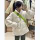 春乏冬季新款字母刺繡PU皮羽棉絨服女立領(lǐng)加厚學(xué)生寬松面包服女外套 米白色【綿服】 M