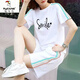 啄木鳥(niǎo)（TUCANO）純棉休閑運動(dòng)服套裝女夏2025新款大碼寬松學(xué)生短袖短褲跑步兩件套 白色套裝三色 微笑 XXL【建議130-140斤】
