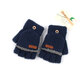 斯恩摩冬季手套中小學(xué)生兒童半指翻蓋男孩寫(xiě)字保暖防寒針織半截韓版女潮 藏青