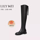 Lily Wei女士過(guò)膝真皮長(zhǎng)筒靴春新款高筒騎士靴潮酷女靴大碼41-43 黑色單里 43