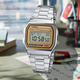卡西歐（CASIO）小方塊防水情侶百搭時尚腕表A158WA A159/LA670-1金色簡約電子表 A158WA-9JF金框 【贈送貼膜】