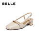 百麗（Belle）方頭時尚包頭涼鞋女商場同優(yōu)雅媽媽涼鞋BWK38BH4 米白 37 (235mm)
