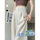 棉致棉麻冰絲山本褲子女夏季新款高腰休閑褲窄版直筒西裝褲 3318白色小個(gè)子【高品質(zhì)53】 L 109-118斤