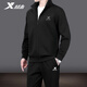 特步（XTEP）運動(dòng)套裝男士秋冬季開(kāi)衫立領(lǐng)外套跑步長(cháng)褲長(cháng)袖黑色休閑服保暖男裝 正黑色【開(kāi)衫套裝】 L 175