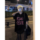 POUM模糊印花短袖t恤男夏季高街復(fù)古美式半截袖上衣服潮流休閑體恤衫 YGB-EX92黑色 XL （尺碼偏小，建議選大一碼）