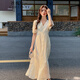 衣典零一（LEDIALYI）米白色連衣裙2024夏季女裝新款法式氣質(zhì)溫柔風(fēng)遮肚子仙女裙子夏天 米白色 S（建議105斤內）