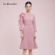 拉珂蒂（La Koradior）【商場(chǎng)同款】顯瘦春季新款圓領(lǐng)魚(yú)尾醋酸連衣裙 灰紫紅 L