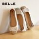 百麗（Belle）蝴蝶結(jié)扣平跟單鞋女商場(chǎng)同款舒適單鞋B7H1DCQ4 米白/綠 37 (235mm)