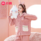 芬騰七夕禮物 睡衣女士冬季新品珊瑚絨長袖翻領口袋保暖家居服套裝女 粉紅-女款 M