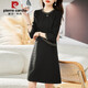 皮爾卡丹小香風(fēng)連衣裙女春秋2025新款氣質(zhì)名媛小個(gè)子修身顯瘦別致漂亮裙子 黑色 2XL 建議120-135斤
