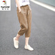 啄木鳥(niǎo)亞麻七分褲寬松休閑小腳棉麻哈倫褲女運(yùn)動(dòng)褲女夏季薄款棉 卡其色(現(xiàn)貨速發(fā)) L 【建議110-125斤】