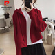 皮爾卡丹小個(gè)子短款衛衣外套女春秋2025新款寬松休閑連帽開(kāi)衫拉鏈上衣 酒紅色011春秋薄款 S 建議80-105斤