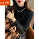紅蜻蜓打底衫女冬季加絨毛衣女加厚內(nèi)搭女士半高領(lǐng)針織衫女裝上衣 黑色長袖 均碼 （適合80-130斤）