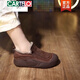 卡帝樂(lè )鱷魚(yú)（CARTELO）真皮一腳蹬加絨毛毛鞋女2026年秋冬新款棉鞋厚底單鞋媽媽休閑鞋 深棕色 37